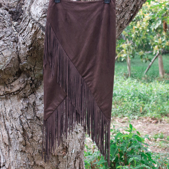 Olivaceous Dresses & Skirts - Suede Fringe Skirt (faux) NWT - Boho - Brown